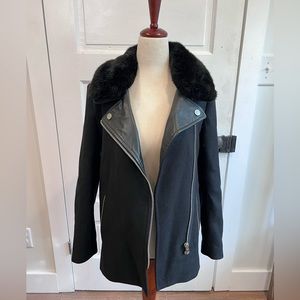 IKKS 616 black leather and wool blend jacket